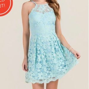 Light blue lace halterneck dress